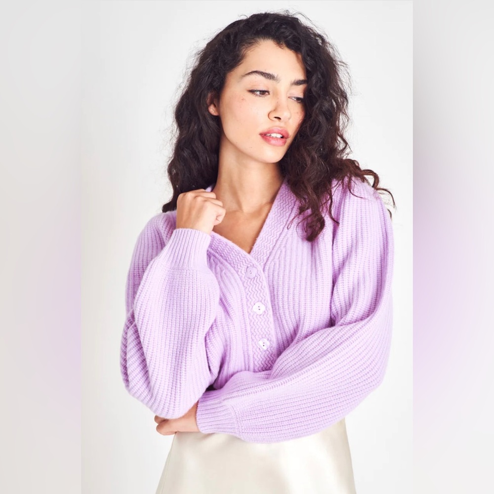 LoveShackFancy Lavender Knit Button-Front Cardigan